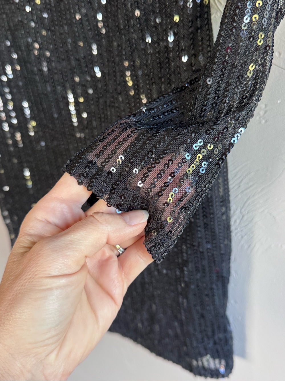 Black Sequin Long-Sleeve Mini Dress - Picture 3 of 6